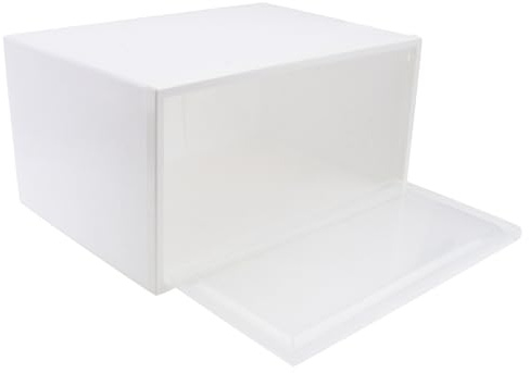 PHENOFICE Scatola Organizer Scarpe Impilabile in Plastica Trasparente Bianca 33,5x24,5x17,5cm per Sneakers e Sandali, per Armadietto Scarpe Domestico