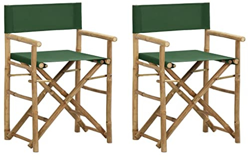GeenYuu Folding Director Chairs Pack of 2 Green Bamboo Fabric Garden Chairs with 110 kg Load Capacity, 60 x 45 x 88 cm, Lightweight, Robust, Space-Saving, Ideal for Patio, Balcony, Garden and Outdoor