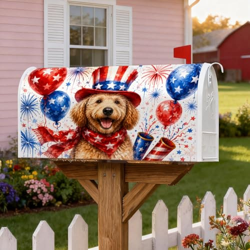 Coperture magnetiche per cassette postali per cani, palline patriottiche festive con mosca aerea, fuochi d'artificio Giorno dell'Indipendenza, protezione per cassetta postale rossa, decorazione per