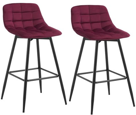 WOLTU Barhocker 2er Set Designer Barstuhl Hocker Tresenhocker Bistrohocker mit Fußstütze Samt Metall Bordeaux