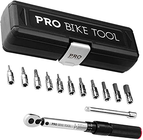 PRO BIKE TOOL 1/4 Torque Wrench Set - Maintenance Kit for Road and Mountain Bikes - Includes Allen and Torx Sockets - Torque Wrenches - Bicycle Torque Wrench - 2 to 20 Nm