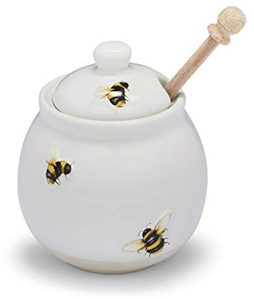 Cooksmart Bumble Bee Ceramic Honey Pot and Drizzler | British Designed Honey Jar With Honey Dipper | Honey Jars For All Types of Homes or Restaurants