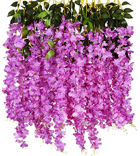 NITAIUN 12 Pezzi Glicine Artificiale Fiori Artificiale Vine Ghirlanda Glicine Finto Rampicante Fiori di Seta Piante Artificiali per Nozze Arco Festa Casa Giardino Hotel Decorazione (Viola)