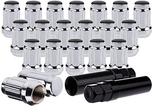 SCITOO 20pcs 1/2-20 Wheel Lug Nuts Set Tall 1.38 * 0.90 Closed End Lug Nuts +2 Socket Key Replacement fit for Ford for Jeep OEM Factory Chrome