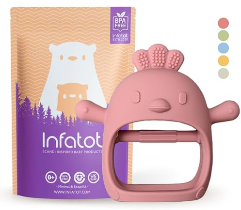 Infatot® Teething Toys for Baby Gifts – Chicken Silicone Mitten Teether, Soothing Glove for Infants, Baby Toys 0-6 Months, Soft Chewable Teether Toy to Prevent Finger Sucking, Plum
