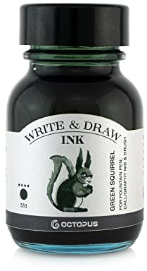 Octopus Write & Draw Squirrel Ink - Waterproof, Non-fading Calligraphy Ink for Fountain Pens, Green, 50 ml