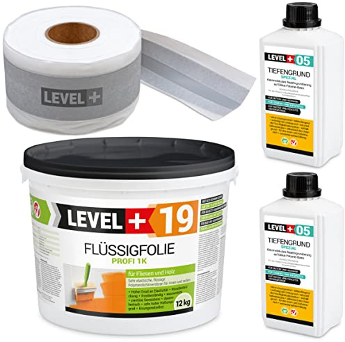 SET525 Liquid Film Sealing Set 12 kg on Wooden Tiles OSB, 15 m Sealing Tape, Deep Primer 2 L, Sealing Set Indoor Outdoor Shower Bathroom Kitchen