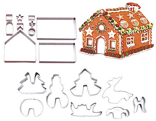 18-teiliges 3D-Lebkuchenhaus-Set, Edelstahl, Weihnachtsszenario, Keksform, Fondant, Ausstechformen, Backwerkzeug