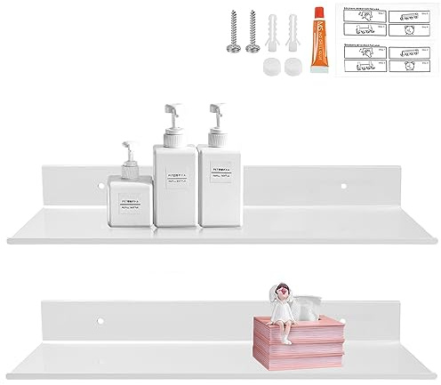 SCHYIDA 2 Pezzi Mensola Bagno Bianco Mensole da Muro Mensole 40CM Mensola Metallo Mensole da Parete Mensole Bagno Moderne con Fori e Viti per Camera da Letto, Cucina