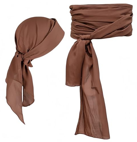 Proumhang Set d'Accessoires de Pirate avec Ceinture de Taille Médiévale, Bandeau, Foulard Bandanas pour Halloween Enfants et Adultes Brun