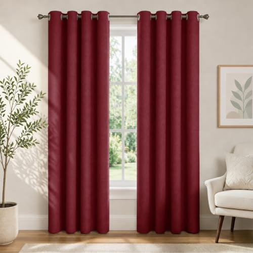 Ystyle Cortinas 100% Opacas 2 Piezas, 140×225cm, Burdeos | Cortinas Lino Salon, Cortinas Termicas Aislantes Frio Y Calor, Blackout Cortinas Dormitorio, Cortina Acustica Con Ojales