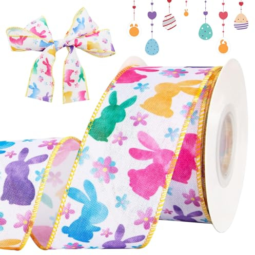 SOETDERT Nastro per Pasqua, Nastri pasquali Primaverili con Coniglietto, Confezione Regalo Decorazione Pasquale, Nastro Regalo per Decorazione Festa di Pasqua, ghirlande Artigianali, Nastro in Stoffa