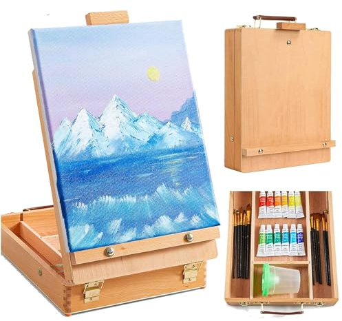 Wooden Table Box Easel - Adjustable Easel Wood Table Sketch Box Easels, Portable Art Easel for Painting and Drawing