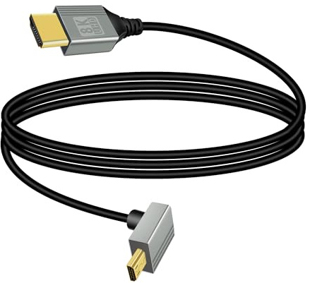 RIIEYOCA 8K Micro HDTV to HDTV Adapter Cable, 90 Degree Up Angle, 4K@120Hz & 8K@60Hz, Compatible with Laptop, TV, Camcorder etc. (1M)