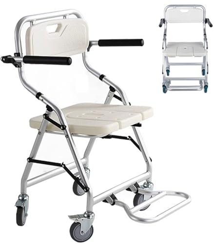 Chaise de Douche Pliable à Roulettes, Chaise de Douche pour Personnes âgées en Alliage D'aluminium, Siège de Douche Rabattable avec Frein pour Personnes âgées Ne Pesant Pas Plus de 120kg
