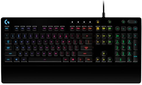 Logitech G213 Prodigy Gaming-Tastatur, RGB-Beleuchtung, Programmierbare G-Tasten, Multi-Media Bedienelemente, Integrierte Handballenauflage, Spritzwassergeschützt, Deutsches QWERTY-Layout - Schwarz