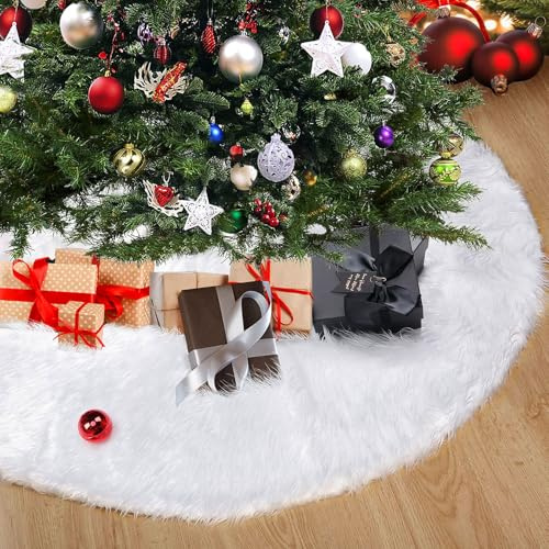 Forhandy Julgranstäcke, rund, 120 cm, julgran, kjol, julgransmatta, vit, plysch, julgransfot, matta för julgran, dekoration, golvdekoration