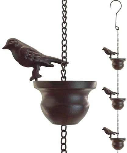 MrMrKura Cadenas de lluvia para canalones, pájaros, cadena de lluvia, adaptador de canalones de lluvia para exteriores, cadena de canalón de metal para lluvia fuerte