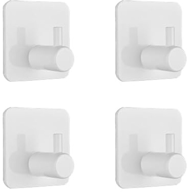 Självhäftande krokar 4-pack, rockkrokar, klibbiga krokar starka, för att fästa på krokar dörrkrokar, badrumskrokar, väggkrokar, kökskrokar, sugkrokar (vit)