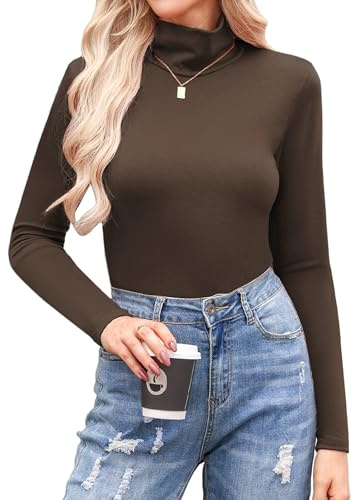 Aottori Camiseta Cuello Alto Mujer Manga Larga Algodón | Básico, Top, Elegante, Ropa Interior, Ajustado, Elástico, Sólido, Ligero, Túnica, Shirts