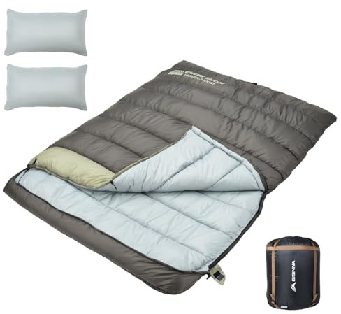 BISINNA Doppelschlafsack für Erwachsene, 2 Personen, Queen-Size-Größe, Camping-Schlafsack für alle Jahreszeiten, Rucksackreisen, Wandern, kaltes Wetter, mit Kompressionssack, Grün