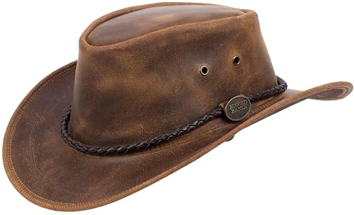 Outback Legend Lederhut – Klassischer Cowboyhut Australian Style für Damen und Herren, robust und wasserabweisend, ideal für Outdoor, Camping & Abenteuer (DE/NL/SE/PL, Alphanumerisch, L, Braun)