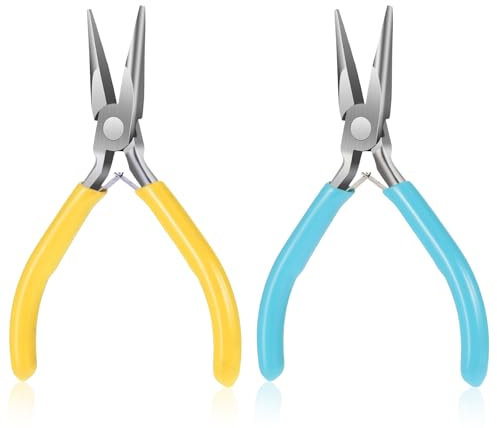 Oruola 2 Stück Schmuck Zange 11.4cm,Spitzzange Klein,Zange Schmuckherstellung,Flachspitzzange,Kleine Bastelzange für Perlen Schmuckherstellung Schmuck Halskette Reparatur,Blau