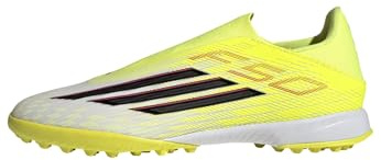 adidas Unisex Adulto F50 League Laceless Turf Football Shoes, Team Solar Yellow 2/Core Black/Lucid Red, 42 EU