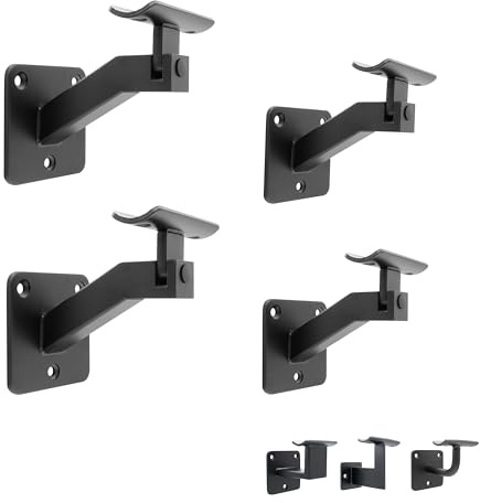 Natural Goods Berlin 4x FLEX Handlauf Halterung Metall Schwarz - Verstellbare Handlaufstütze, Geländerhalter Neigbar, Handläufe Für Treppen, Für Holz Treppengeländer, Runde Metallgeländer, Seil