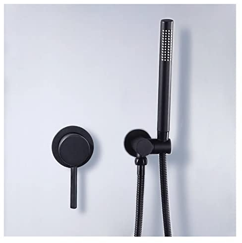Juego de Grifo de Ducha Negro Mate, Mezclador de Ducha Empotrado montado en la Pared, Cabezal de Ducha de Mano, latón Negro (Color: Juego de Ducha de Mano)