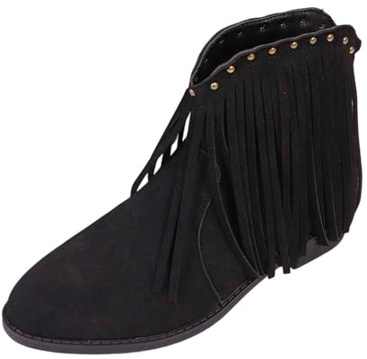 Bottines Anker 2026 pour femme avec pompons et clous à bout pointu - Style tendance - Solide - Talon confortable - Pour une tenue décontractée et formelle, Noir , 38 EU