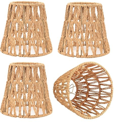 4 lámparas de pantalla de ratán, lámpara colgante, estilo bohemio, lámpara de mesa, accesorio para lámpara colgante, lámpara de techo, lámpara de pie, altura 15,8 cm, diámetro de 15 cm, color caqui
