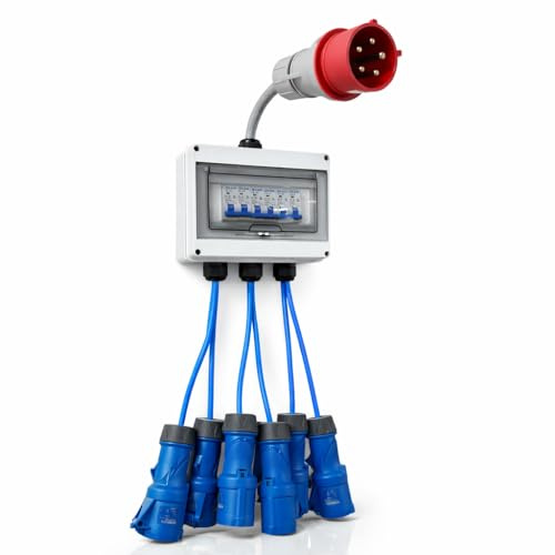 32A 5 Pin 3 Phase to Single Phase Distribution Box – 6 x 16A Type C MCB Outputs – IP65 Industrial Power Splitter – IEC 60309 Site & Workshop Power