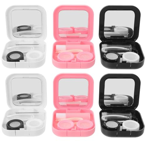 TOBBOMEY Lot de 6 étuis à lentilles de Contact de Voyage avec Accessoires - Étui carré pour lentilles avec Flacon de Solution, Pince à épiler et applicateur, idéal pour Les fêtes et Les