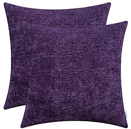 CaliTime Kissenbezüge Kissenhülle 2 Stück Cozy Kissenbezüge für Couch Sofa Heimdekoration Solide Gefärbt Weich Chenille 45cm x 45cm Pflaume Lila