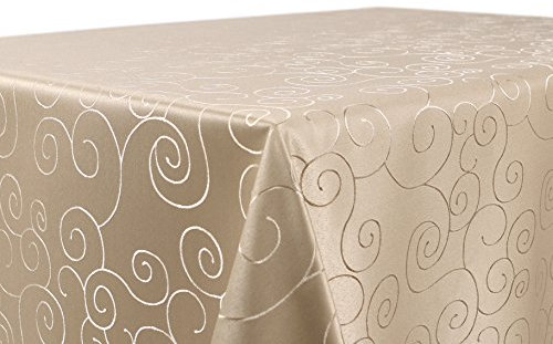 BEAUTEX Tischdecke Damast Ornamente - Bügelfreies Tischtuch - Fleckabweisende, Pflegeleichte Tischwäsche - Tafeltuch, Eckig 130x220 cm, Cappuccino