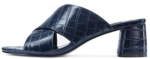 Castamere Zapatos de Tacón Mujer Punta Abierta Sandalias Talón Abierto Ancho Tacón 5CM Azul Oscuro Grieta Zapatos EU 36.5