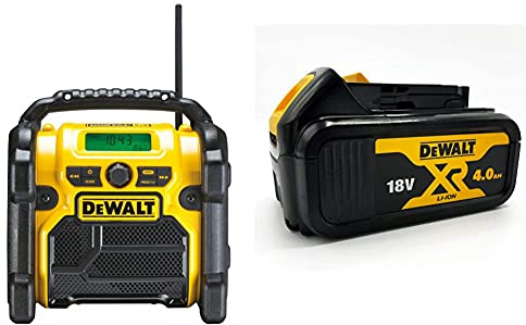 DeWalt Akku- und Netz-Radio/Baustellen-Radio (für 10,8-18 V, 3.5 mm Aux Eingang, 1.8 m Kabel) & Ersatz-Akku 18,0 Volt/ 4,0 Ah XR Li-Ion (kompatibel mit Allen 18,0 Volt XR Akku-Maschinen)