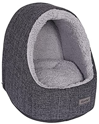 lionto Cuccia per gatti con cuscino reversibile morbido, letto lavabile ben imbottito per gatti e cani piccoli, 40x35x38 cm, cuccia accogliente con fondo antiscivolo, grigio scuro melange