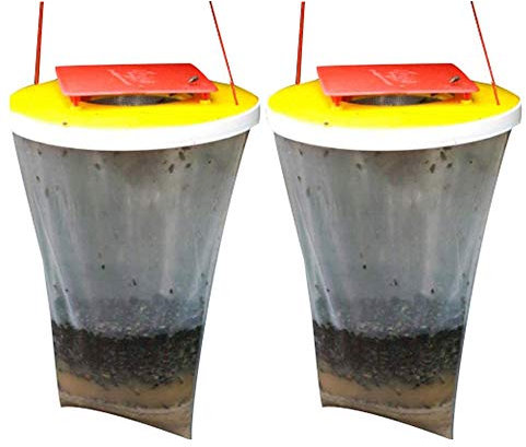 Red Lot de 2 pièges à Mouches piège Suspendre pour l'extérieur pour Attirer œufs pondants, Les Mouches et Les Insectes pour fermes, Courroies de Fruits - 100% Non Toxique, Jetables, Blanc