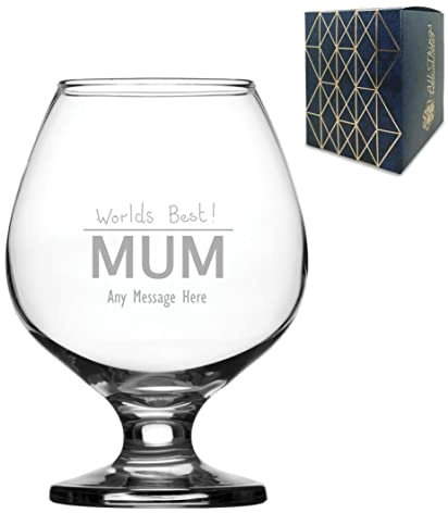 Personalised Engraved Seasonal Mothers Day Bistro Brandy, 14oz/414ml Tumbler Glass, Thoughtful Customised Gift, Laser Engraved in The UK, Dishwasher Safe Clear Glass, Dishwasher Safe
