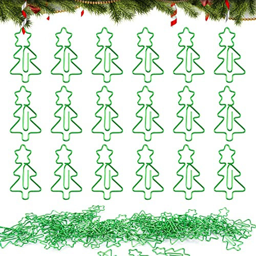 100 Stück Büroklammern, Weihnachtsbaum Büroklammer Christbaum Briefklammern Paperclips für Weihnachten Büro Schule Dokument Papierklassifizierung Memo OPP Beutel Leuchtend Grün