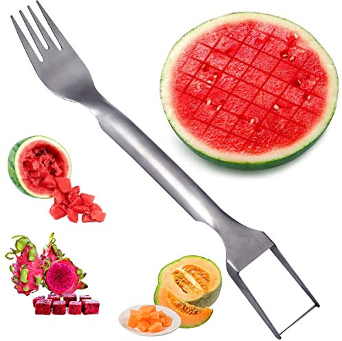 Affettatrice per Anguria 2 in 1, XiXiRan Taglia Melone a Fette, Forchetta Taglia Anguria, Affettatrice a Forchetta per Anguria, Coltello Taglia Anguria