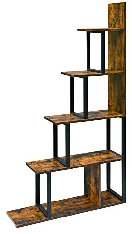 MODERION Regal, Wandregal,Bücherregal mit 5 Ebenen, Leiterregal,für Wohnzimmer, Schlafzimmer, Küche, T-förmiges Design,(160 x 90x25 cm) (Braun)