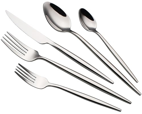 CHAAMFORGE 20 Piece Luxury Silverware Set for 4 Mirror-Polished 18/10 Stainless Steel Heavy Flatware Set Modern Cutlery Set Knife/Fork/Spoon Utensil Dishwasher Safe with Gifts