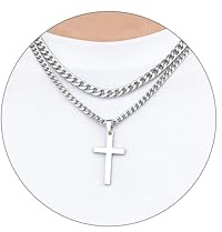 SENRAN Layered Cross Necklace for Men Boys Stainless Steel Layered Cuban Link Chain 16-24 inch Christian Cross Pendant Religious Jewelry Gifts(S-20-22)