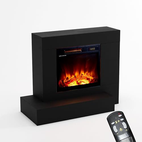 KAMINLICHT Elektrokamin linksoffen mit Heizung und Kaminfeuer (Standkamin NEO 2) - elektrischer Kamin mit LED-Licht, Heizlüfter, Holz-Deko & Fernbedienung, max. 1500 W - 93x75x41 cm, Schwarz