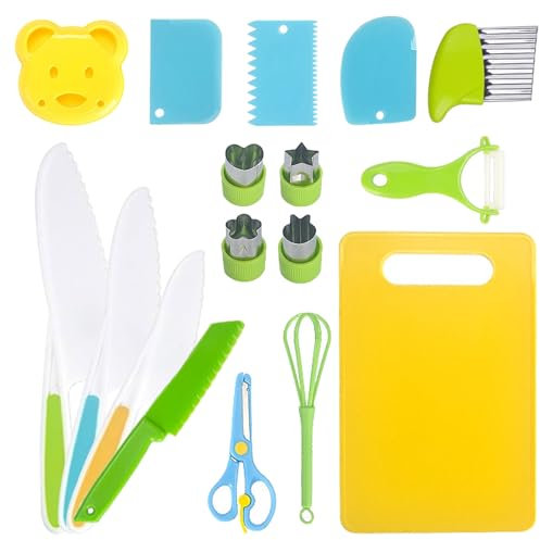 Swavitie Set di 16 coltelli da cucina per bambini, coltello da chef di sicurezza, per tagliare e cuocere frutta o verdura, per tutti i piccoli