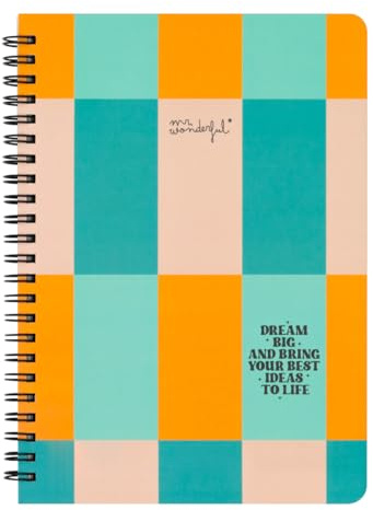 Mr. Wonderful - Libreta A5 - Dream big and bring your best ideas to life - Libreta de Notas con encuadernación en Espiral y Tapa Dura - Incluye hoja de Pegatinas - 80 hojas