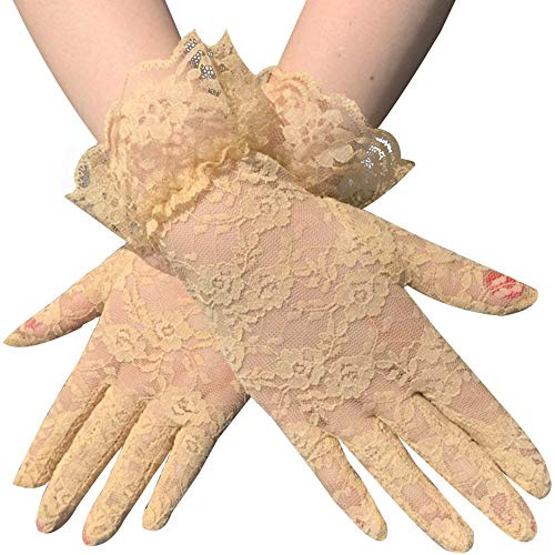 Hrlace spetsar korta eleganta spetshandskar damhandskar blomhandskar näthandskar solskyddshandskar för bröllop fest och te party bal kväll handskar gul